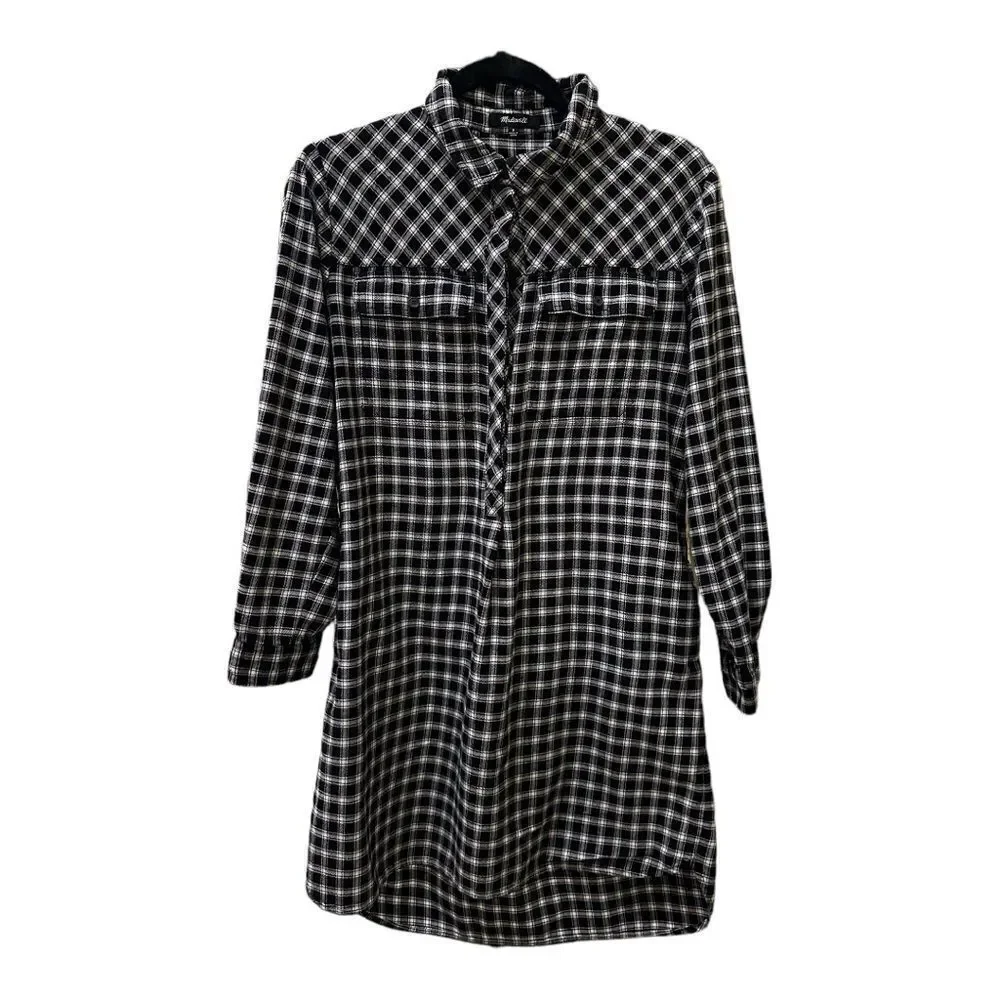 Madewell Black & White Glendale Plaid Flannel Daywalk Shirt Dress Size S